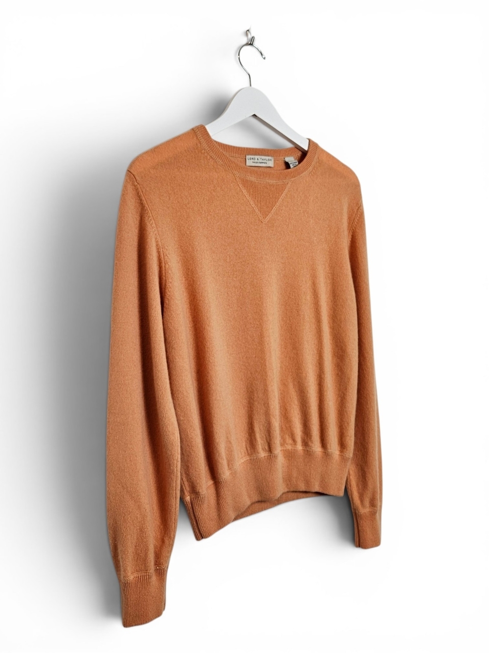 Lord & Taylor Sweater L Crewneck 100% Cashmere Quiet Luxury Peach Coral